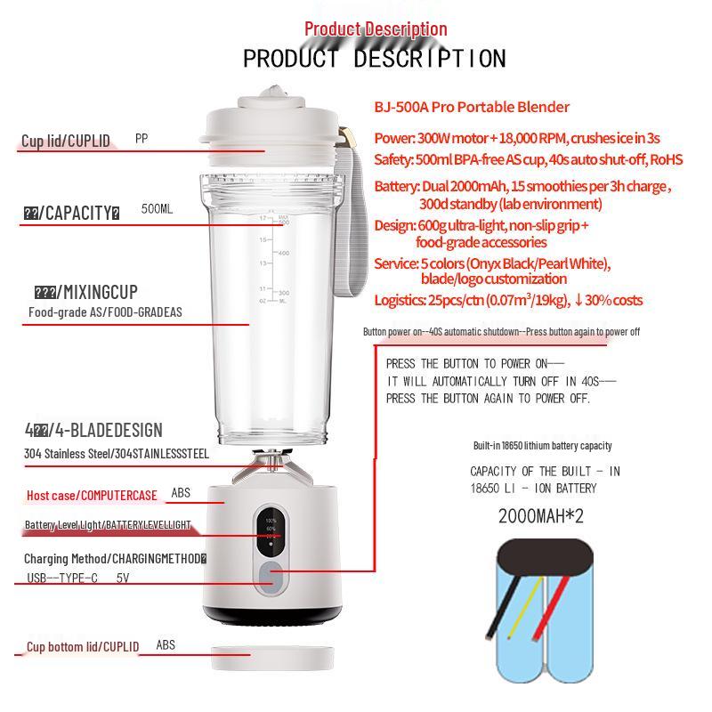 Portable Large Capacity Juicer Blender with Ice-Crushing Power