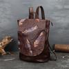Genuine Leather Feather Embossing Backpack Cow Leather Vintage Women Backpacks
