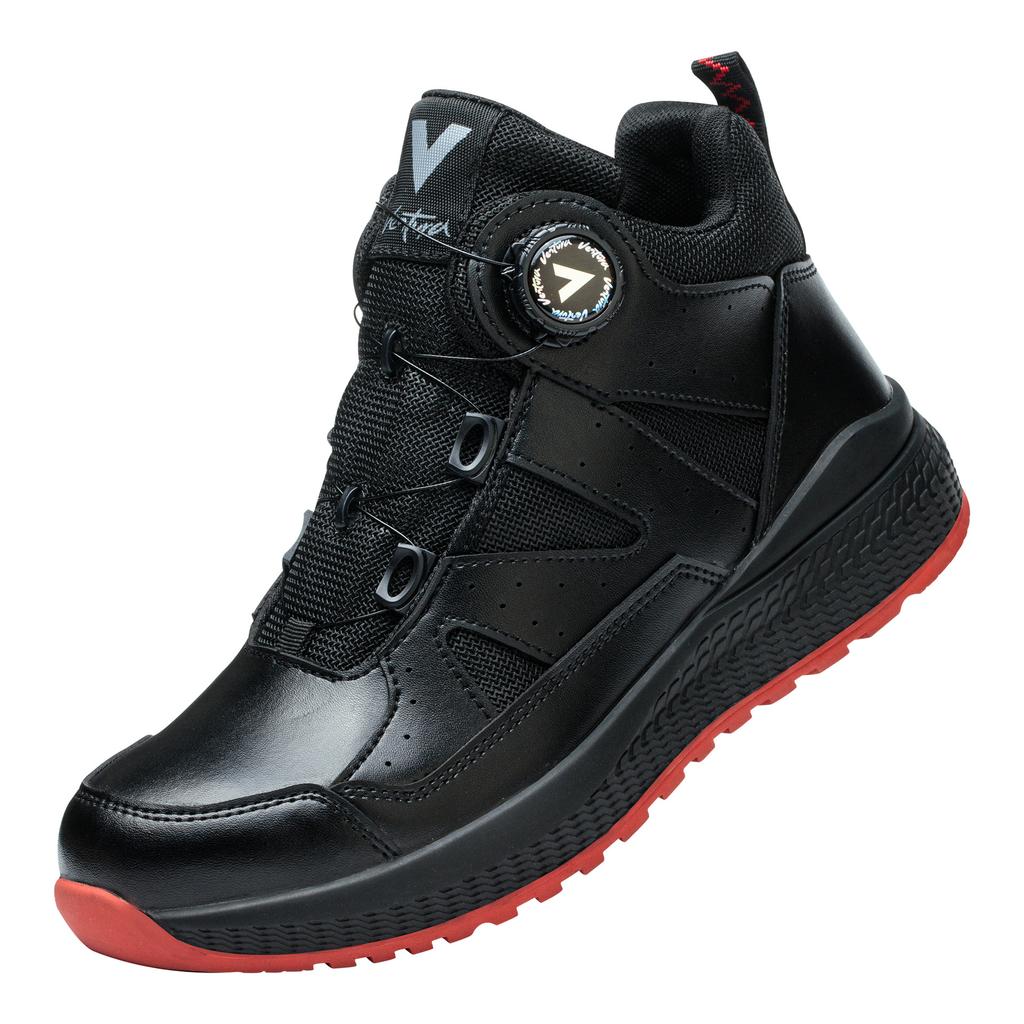 Black Leather Safety Shoes Men Steel Toe Sneakers High Top Work Shoes Rotating Button Work Boots Men's Protective Sneakers