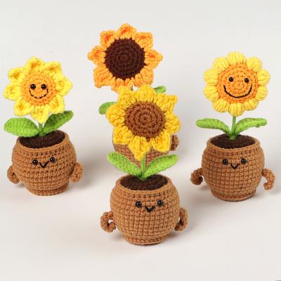 Cute Crochet Sunflowers with Potted  Funny Kintted  Flower Car Table Decor Handwoven Plant Gift Graduation Gifts
