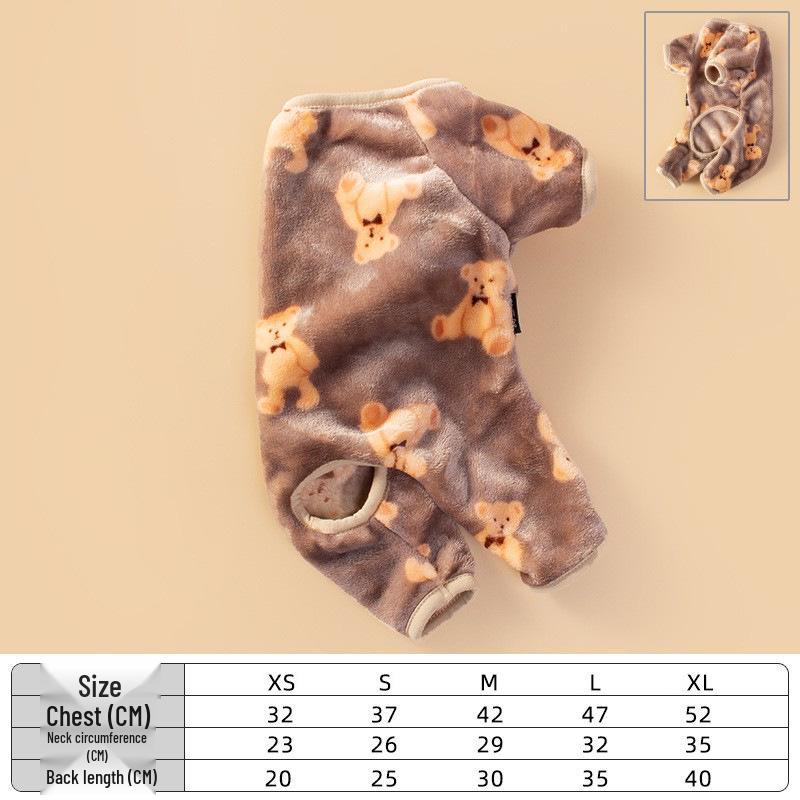 

Фланелевый костюм плюшевого мишки для четвероногой собаки - Теплая осенняя одежда для питомца Extra Small коричневый