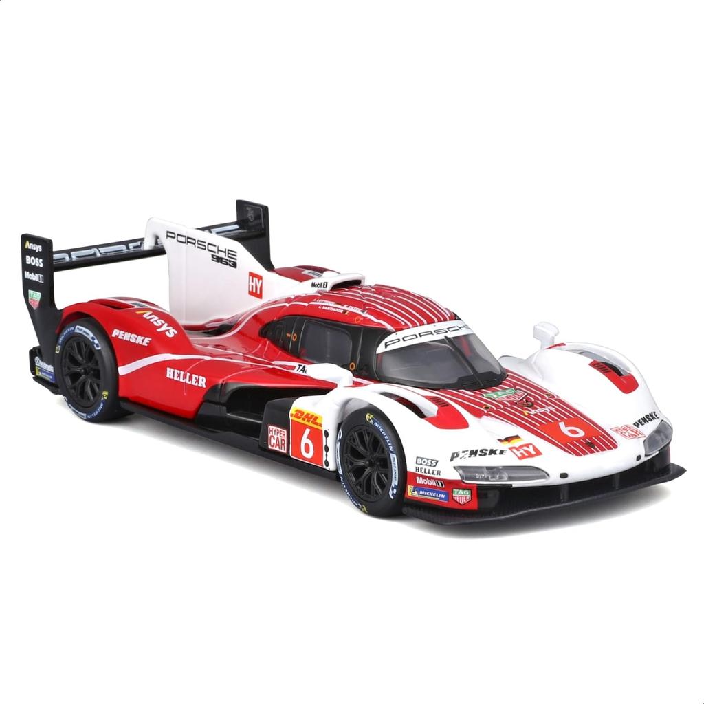 Bburago 1/43 Scale Porsche 963 #6 White/Red / Diecast Model Car, Finished Model, 18-38319 (#6)