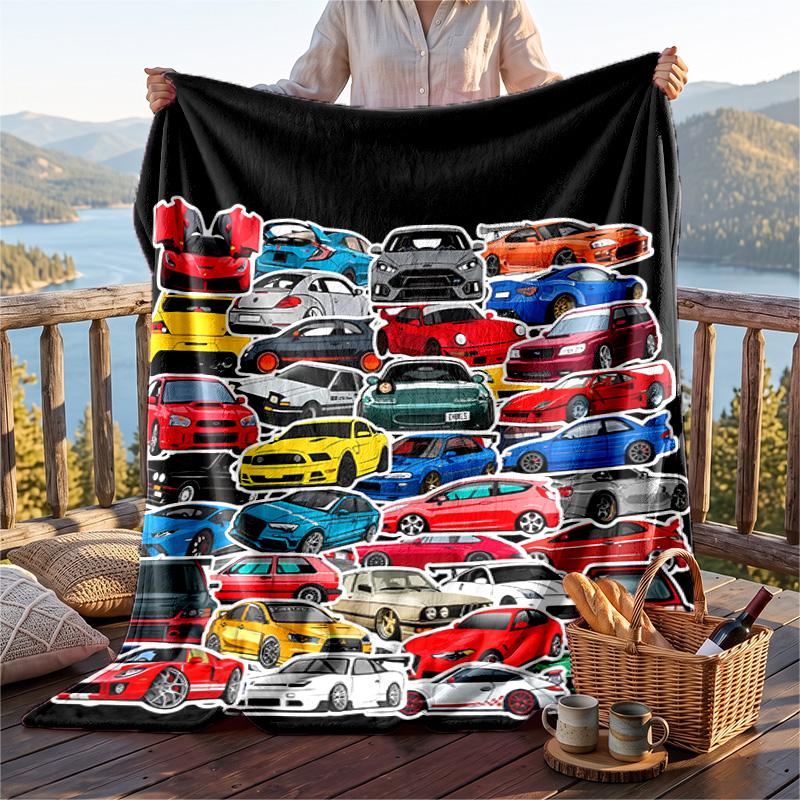 Warme Flanelldecke mit JDM-Sportwagen-Muster, Leichte, bequeme Überwurfdecke für Bett und Sofa 80cmx120cm