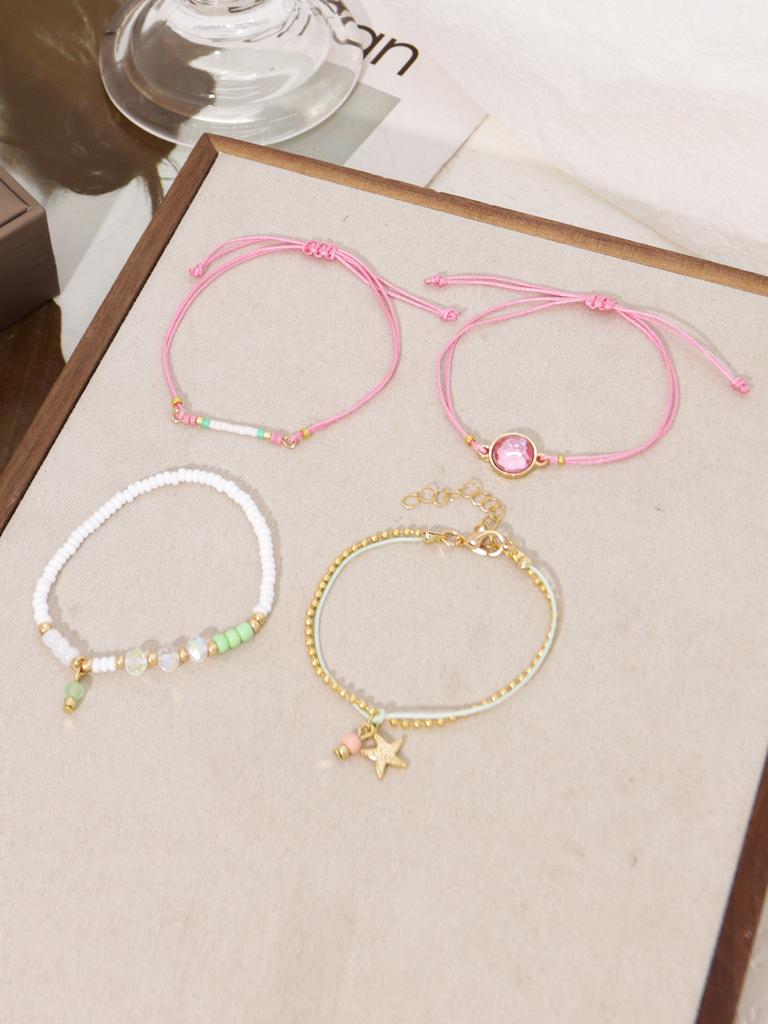 4pcs Fashionable Women's Bracelet Set Exquisite Colorful Bead Faux Handmade Rope Pendant Stackable Gift for Best Friend Holiday