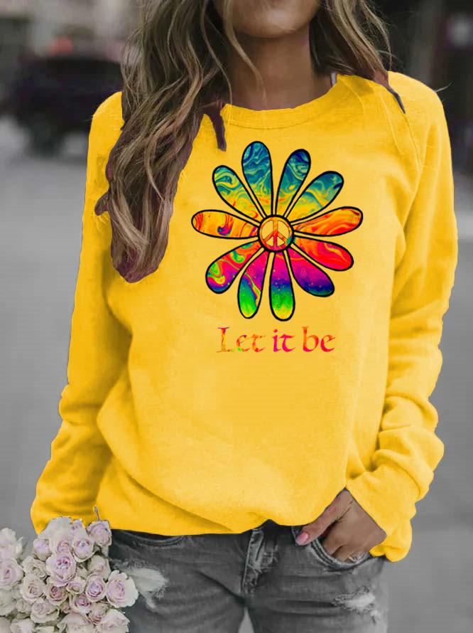 Sunflower Print Women's Round Neck Hoodie