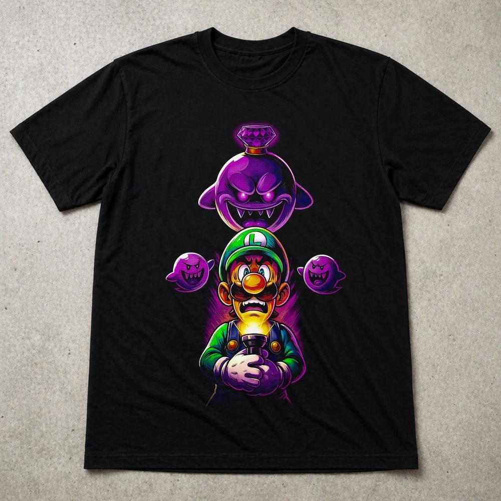 Luigi Haunted Ghost T Shirt Retro Gaming Boo Mario Tee Adults Kids 2XL