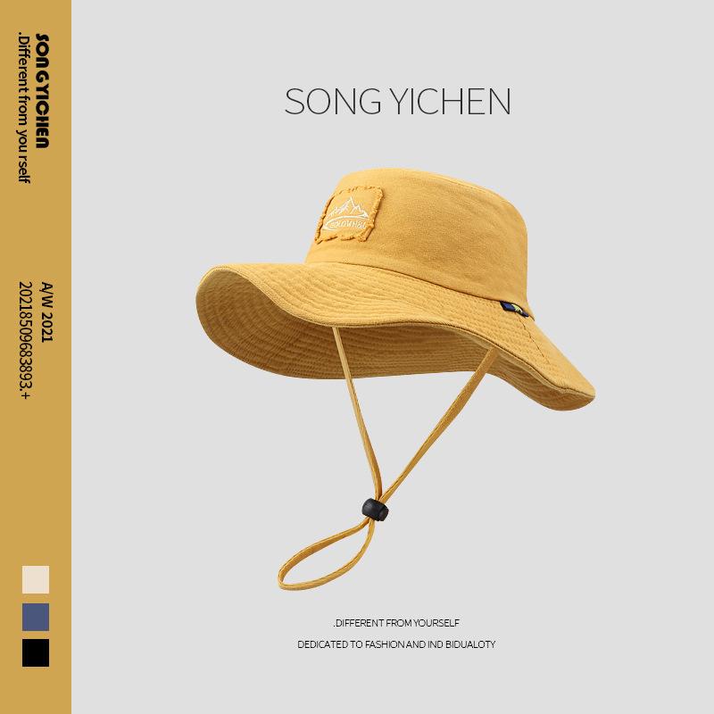 Japanese Outdoor Travel Mountaineering Sun Protection Hat Men and Women Summer Large Bridle Western Denim Sunshade Drawstring Fishing Fisherman Hat