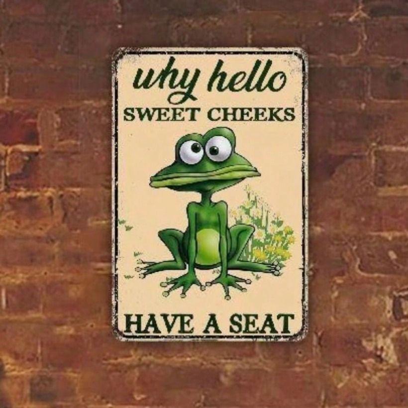 Vintage Hello Sweet Cheeks Frog Metal Poster Wall Art Bathroom Game Room Decor