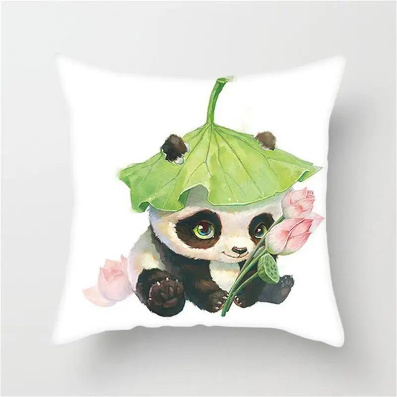 Cute Panda Print Pillowcase Home Bedroom Living Room Sofa Cushion Cover 45X45Cm Peach Skin Pillowcase Gift
