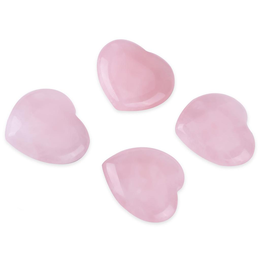 4pcs Rose Quartz Carved Heart shaped Pink Crystal Healing Stone Semi precious Gemstone Decor