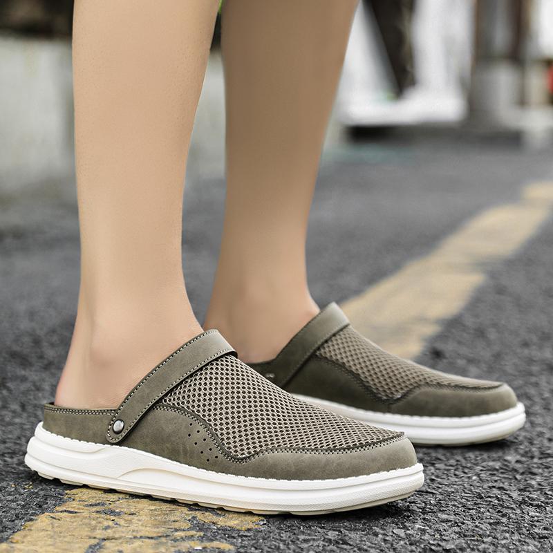 Large Size Mesh Open Back Casual Shoes Half Shoes for Men Mules Closed-toe Loafers Slippers Backless Slides Sandal Slip On Flats