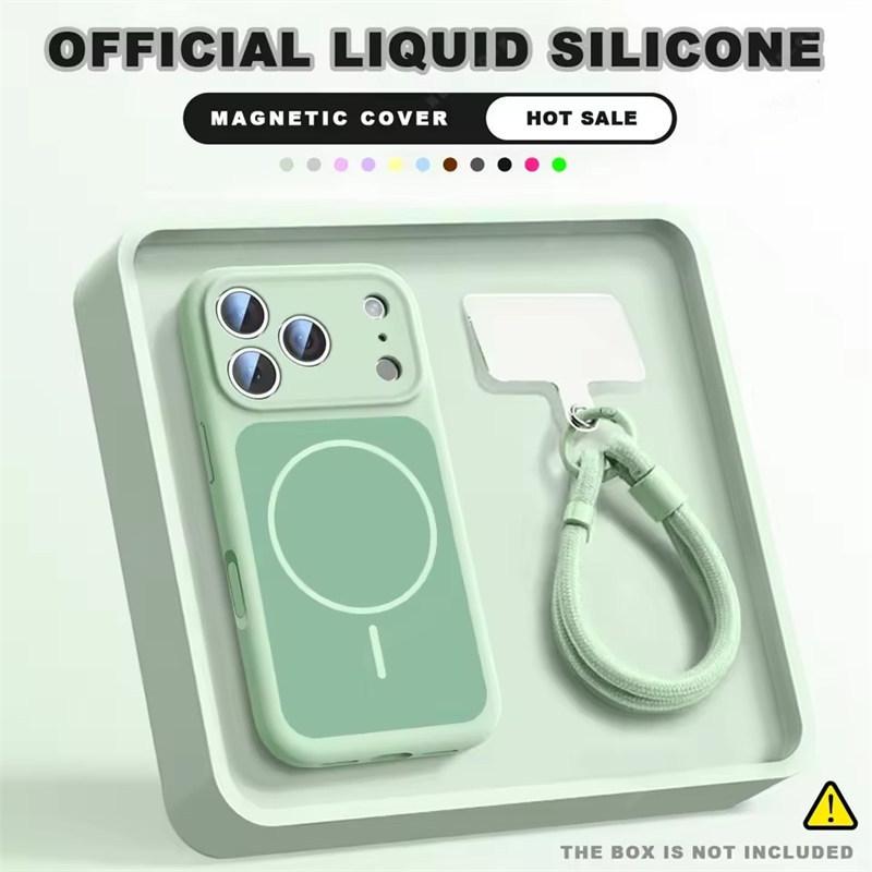 Wrist Strap Magnetic Phone Case For iPhone 17 Air 14 15 16 13 Pro Max Magsafe Liquid Lanyard Protector Cover