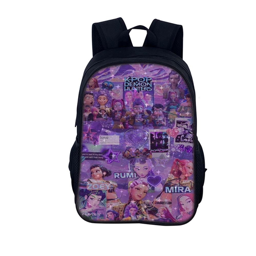 Rucsac cu imprimeu Kpop Huntrix, stil de 16 inch, pentru elevi de școală primară și gimnazială (Grup de fete vrăjitoare)