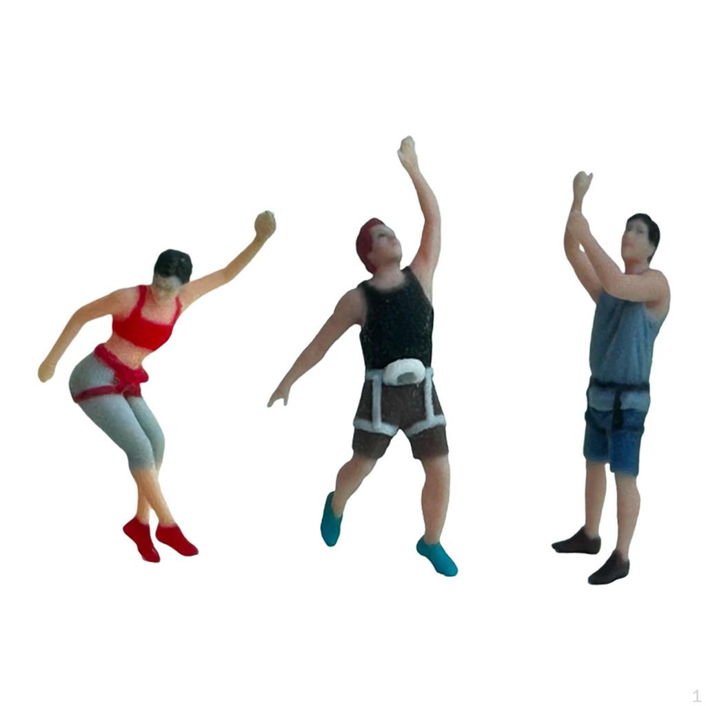 3 Rock Climbing Figures, Men And Women, Hand-Painted, for Sand Table, Train, Photography,