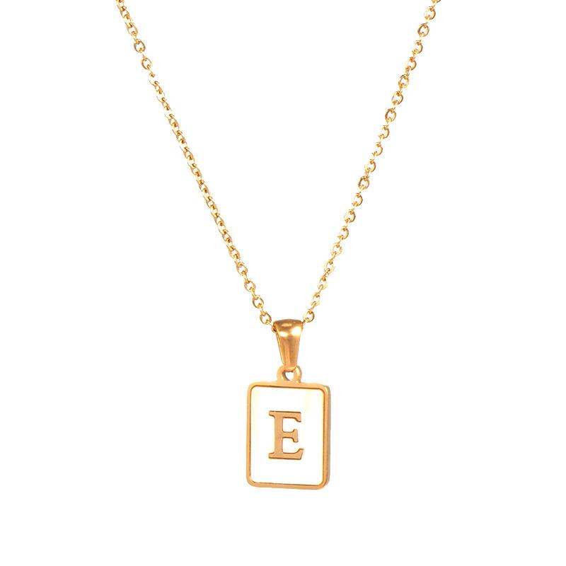 E.B.belle Minimalist Mother of Pearl Shell Stainless Steel Tarnish Free Initial Necklace Gold Plated Letter Necklace for Women