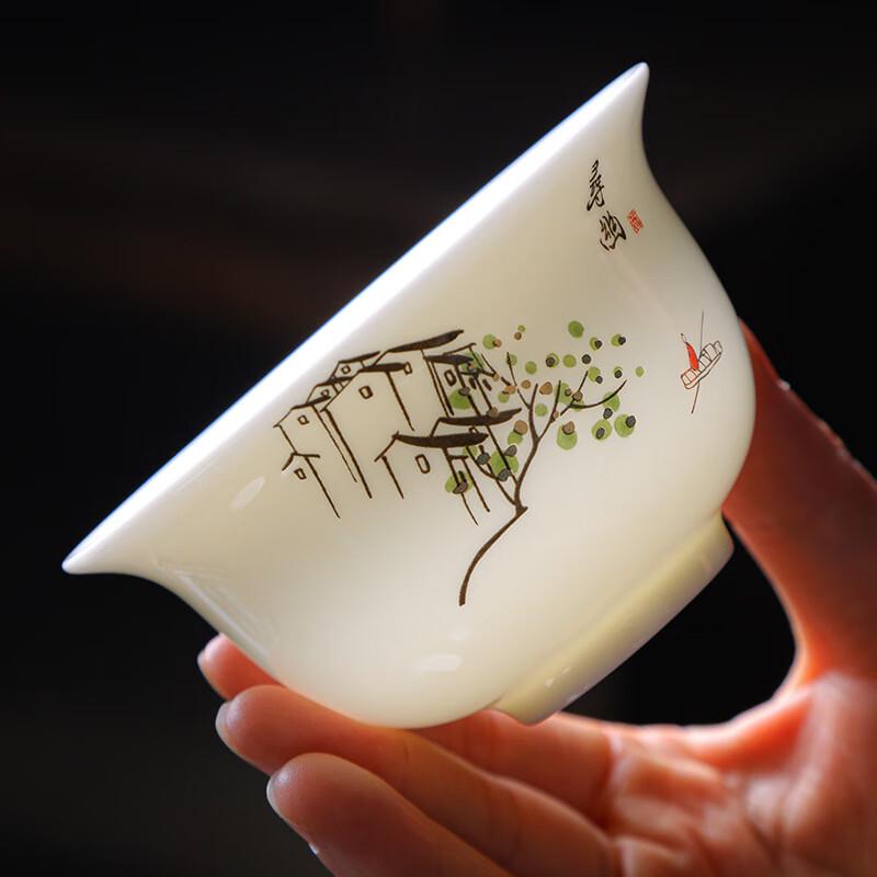 Shangqi Mutton-Fat Jade Ceramic Sancai Gaiwan