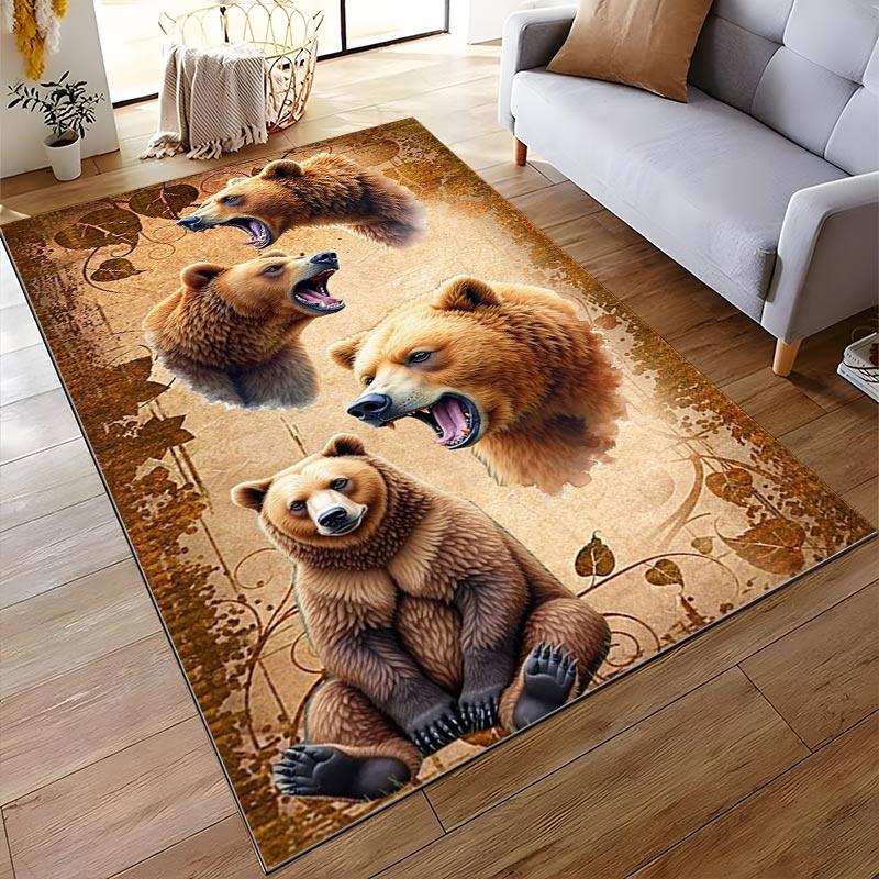 Realistic Bear Pattern Carpet with Brown and Woodland Theme Design Suitable for Use As an Anti-slip for Living Room Bedroom Sofas