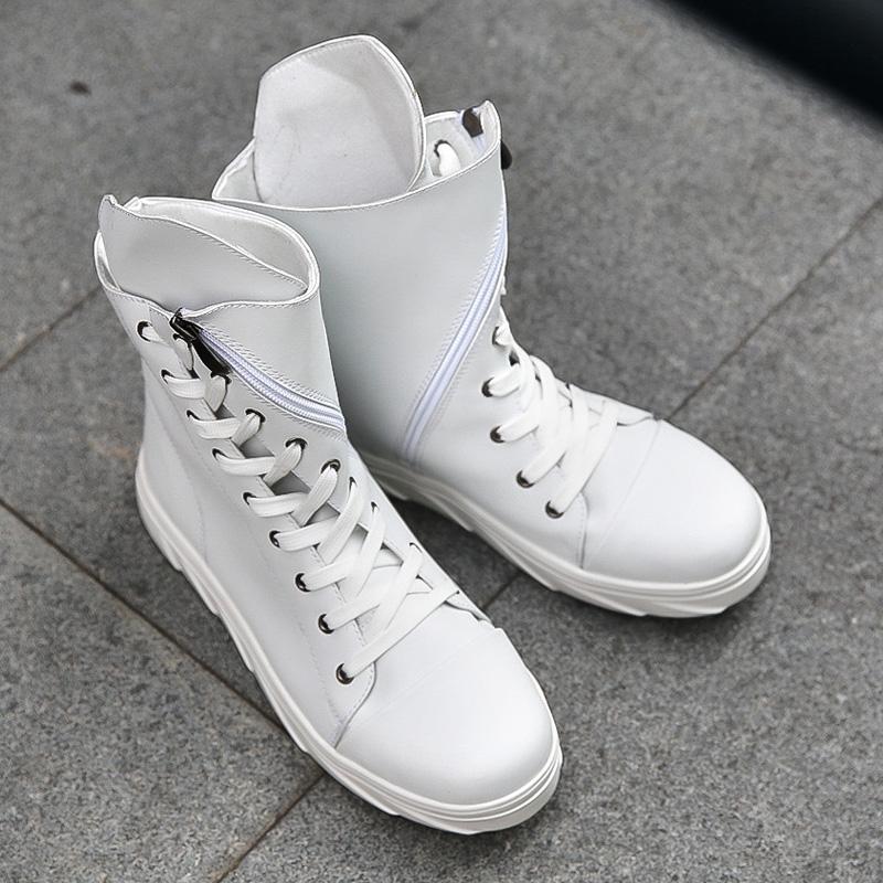 Fashion Autumn Men Boots Leather Warm Ankle Boots Casual High Top Waterproof Motorcycle Shoes Top High Quality Shoes