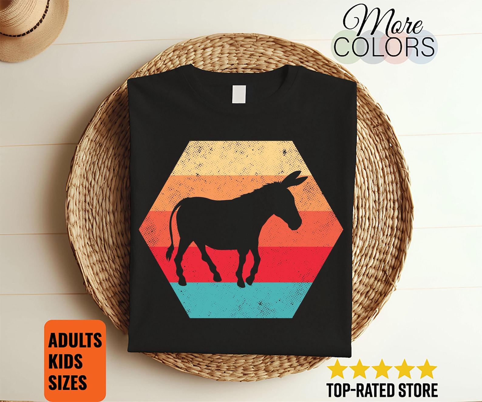 Donkey Animal Vintage T-Shirt, Donkeys Lovers Gift, Cute Pet humor, Mule Owner Clothes Outfit Costume, for farm Faming Farmer, Mom Dad Top, 110