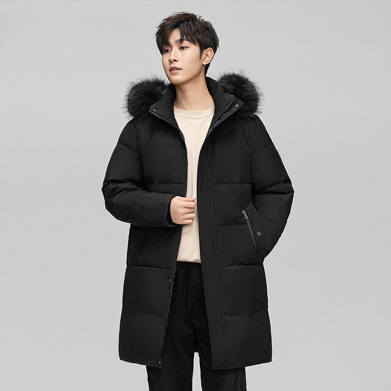 Over-knee Long Down Jacket for Men's Winter New Large Fur Collar Thick Top Couple Hooded Jacket