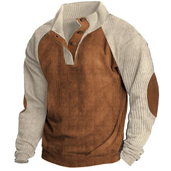 Men's Corduroy Pullover Henley Plus Size Casual Long Sleeve T-Shirt