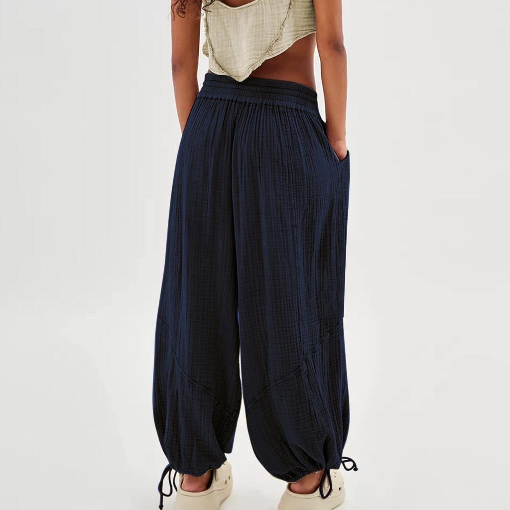 2023 Bestselling Women's Casual Solid Tie-Up Wide Leg Pants with Pockets