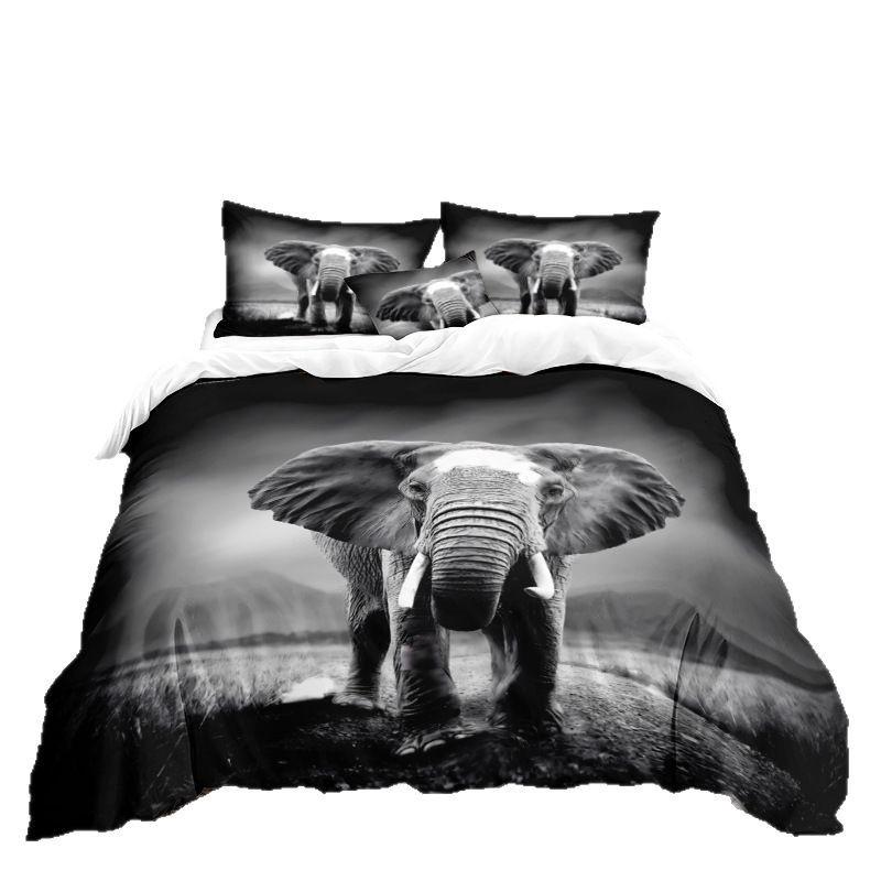 Elefantserien 3D Digitaltryck Tredelat Sängklädesset Lakan Täcke