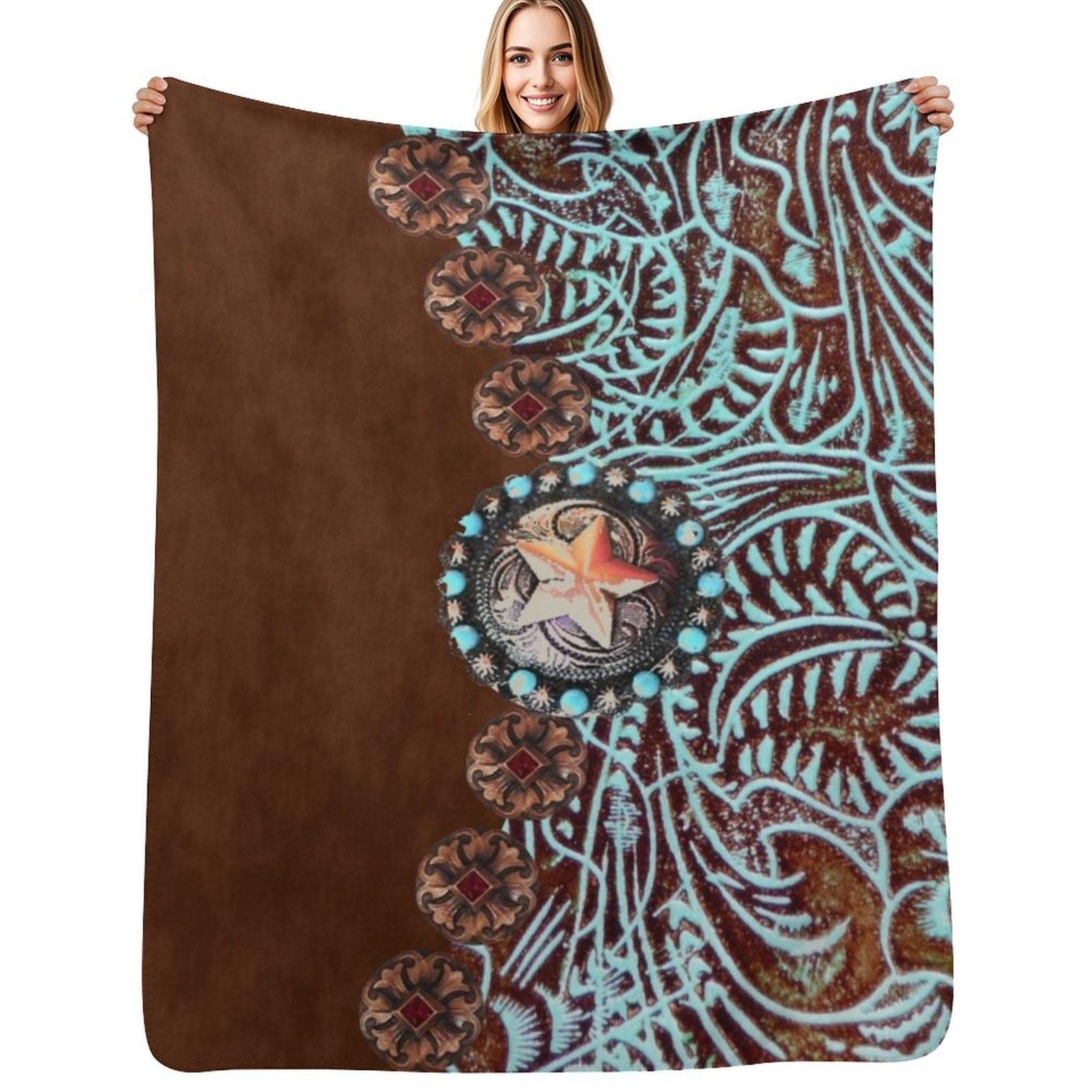 

Primitive cowboy cowgirl western country brown turquoise Throw Blanket Shaggy Furry Soft Blanket for Bedroom Living Room 102x76cm(40x30in)
