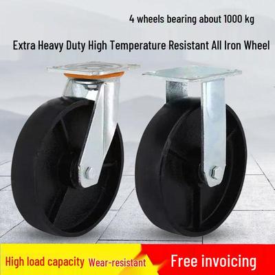 Heavy Duty High-Temp Swivel Caster Wheel, 4-8 Inch, Extra Thick Cast Iron, Industrial Load Bearing