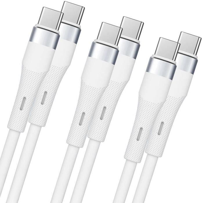 3x Câble USB-C vers USB-C Charge Rapide 60W pour Xiaomi 15-14T, Xiaomi 14T Pro, Xiaomi 14, Xiaomi 13 13T 13T Pro 12-12T - Blanc 1M