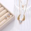 Titanium Stainless Steel Pendant Necklaces 18K Gold Plated Rhinestone Clay Heart Wing Charm Necklace For Women