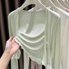 Spring Summer Sheer Tie Front Knit Top Lightweight Long Sleeve Cropped Cover Up