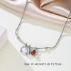 Imitation Pearl Tigereye Stone Pendant Necklaces Geometric Collarbone Necklace  Women