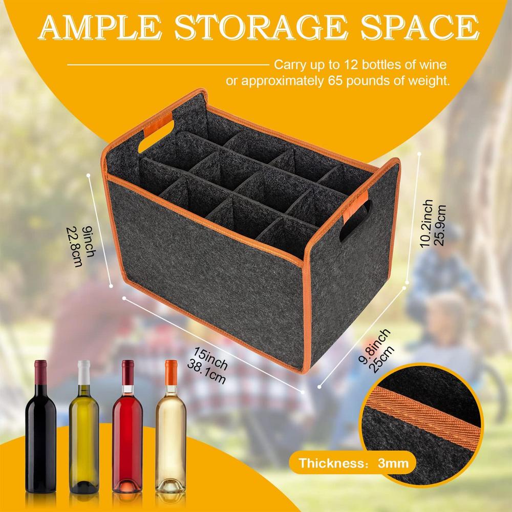 12-Bottle Felt Wine Carrier Storage Box with Divider Wine Travel Bag Liquor Bottle Tote with Comfort Handle Wine Tote Bag
