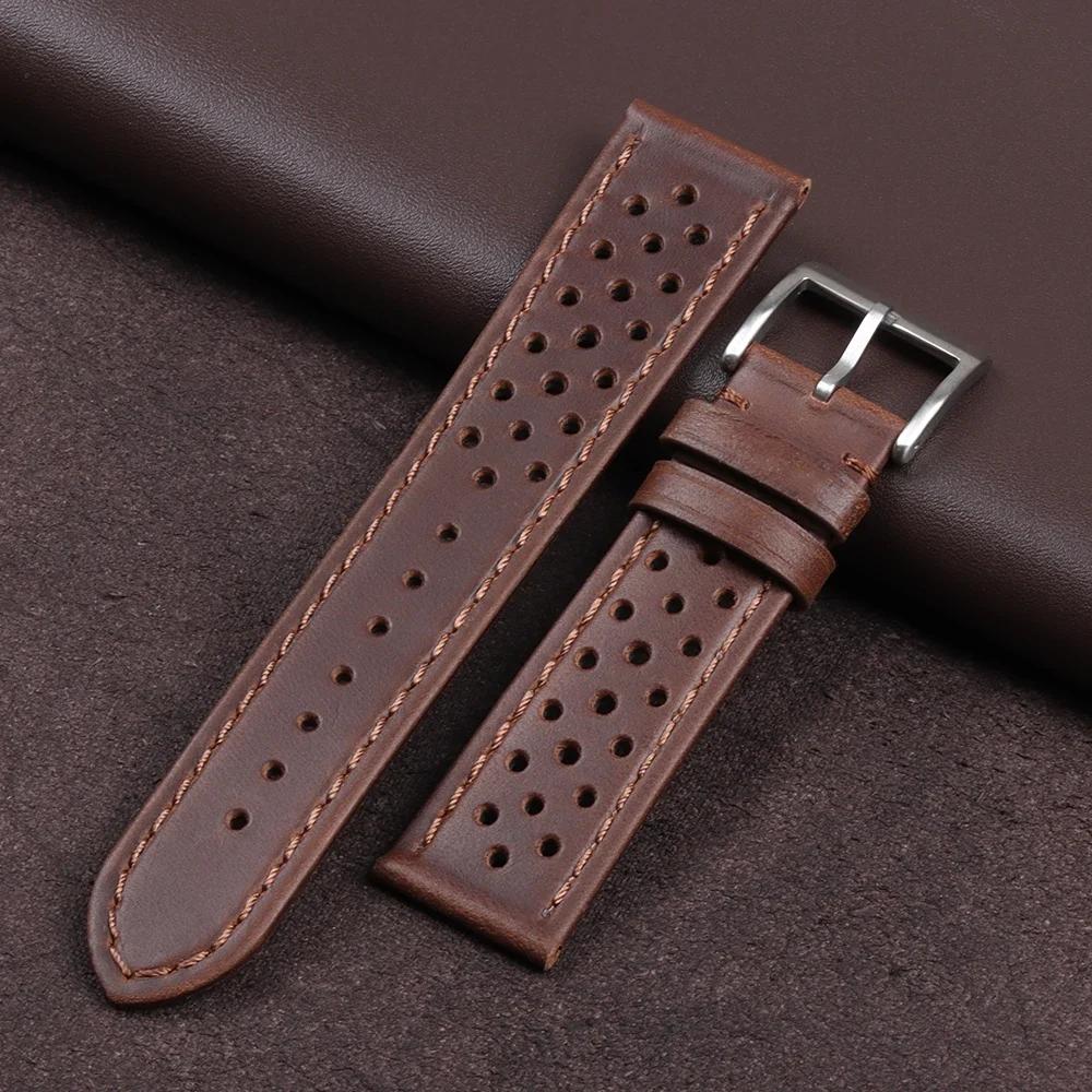 18mm 20mm 22mm Handmade Leather Strap Vintage Cowhide Band Men Women Universal Watchband Breathable Sport Bracelet Accessories