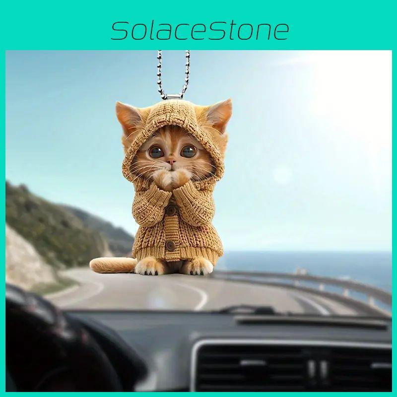 Cat Acrylic Car Accessory With Christmas Tree Decor For Auto Interior Decoration