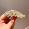 Korean Rhinestone Leaf Hairpin - Diamond Feather Duckbill Clip for Women