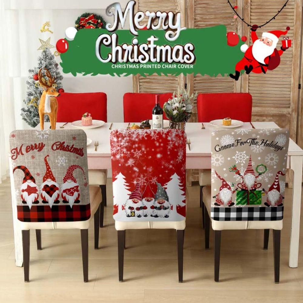 Cartoon Christmas Chair Cover Ball Polyester Fiber Xmas Dinner Chair Seat Cover Removable Soft Christmas Table Decor