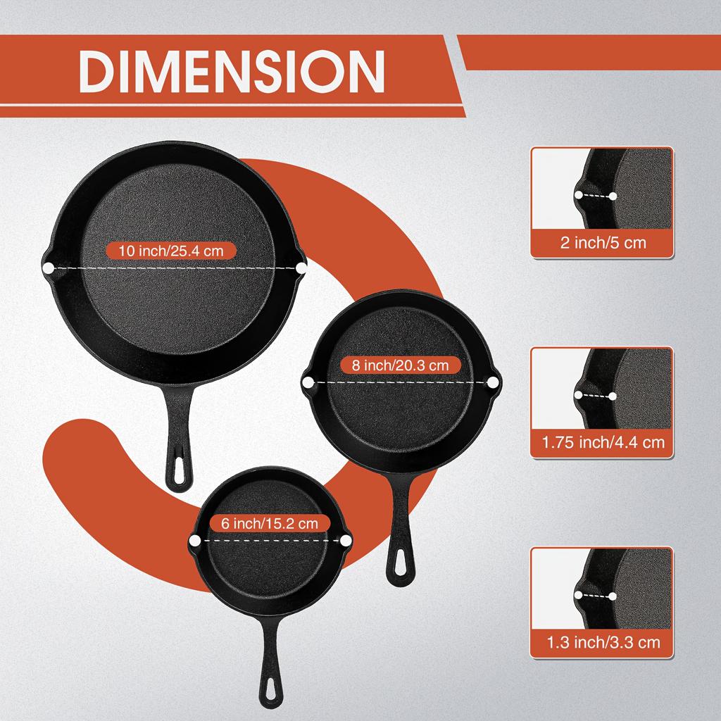 Premium  Cast Iron Skillet  - Non-Stick Skillet with Drip Spout, Perfect for Holiday Cooking, RV Use, And Campfire Meals