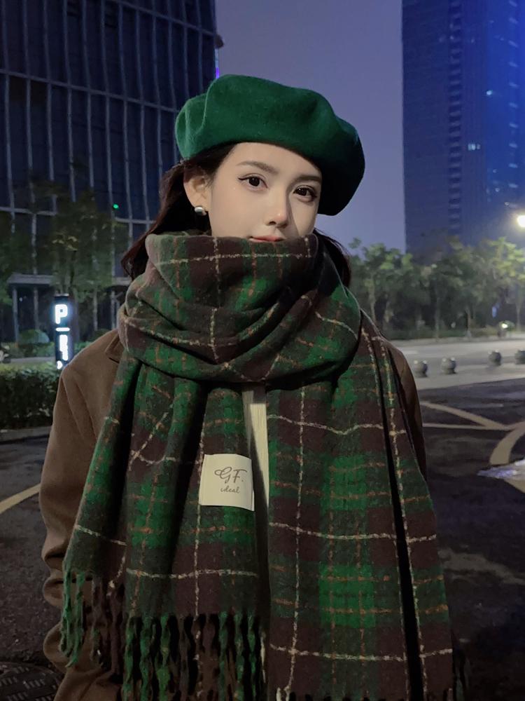 Korean Style Festive Red Plaid Scarf - Winter Warm, Versatile Tassel Neck Warmer, Perfect Women's Christmas & New Year Gift