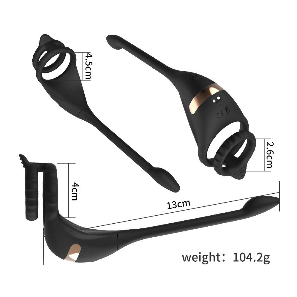 APP Controllo remoto Doppio anello Doppio shock Chiusura Cum Ring Plug anale Coppia vibratore Giocattoli del sesso Anello del pene remoto Prodotti per adulti
