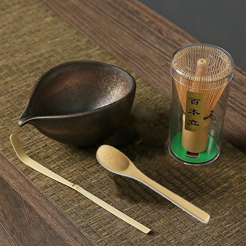 3/4pcs Handmade Home Easy Clean Matcha Tea Set Tool Stand Kit Bowl Whisk Scoop Gift Ceremony Traditional Japanese Accessories