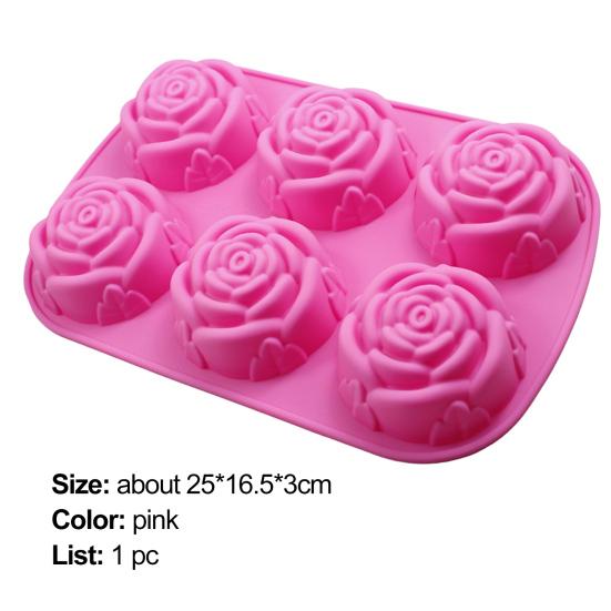 Molde para Pastel 3D Reutilizable de 6 Cavidades Antiadherente Forma de Flor Rosa Molde de Fondant para Cocina