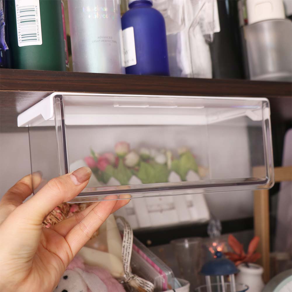 Plastic Drawer Style Storage Box Transparent Self Adhesive Makeup Storage Container Space Saving Large Capacity Qtip Holder