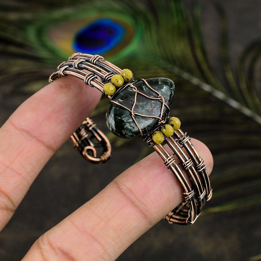 Seraphinite Handmade Copper Wire Wrap Cuff Bangle Adjustable F6z69