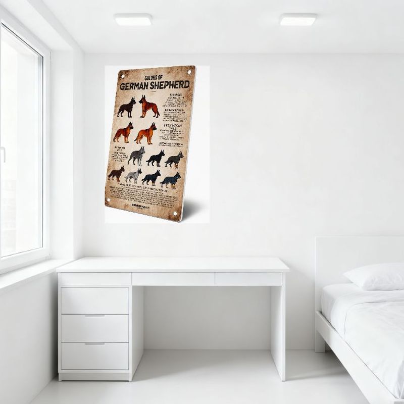 Colors of German Shepherd Vintage Metal Sign - Educational Dog Color Illustrations with Mounting Holes 8x12 Inch Wall Decor for