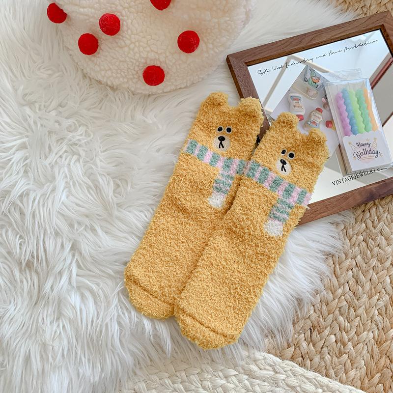10Pair 25 Cute Coral Fleece Socks Women'S Winter Cartoon Home Sleep Socks Winter Thickened Non-Shedding Floor Socks