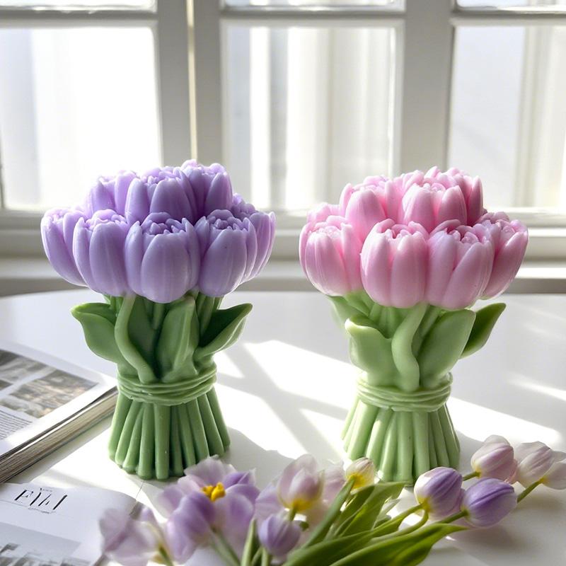 DIY Valentinstag Blumen Tulpenstrauß Silikonform Handgemachte Aroma Kerze Gipsformen Seife Kerzenherstellung Zubehör