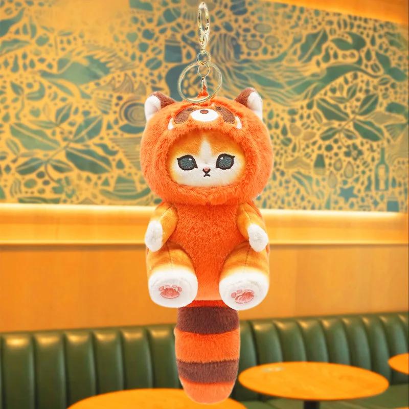 Cute Cartoon Plush Keychain Cross Dressing Raccoon Shark Cat Women Bag Backpack Pendant Plush Toy Doll Girl Key Chain Pendant