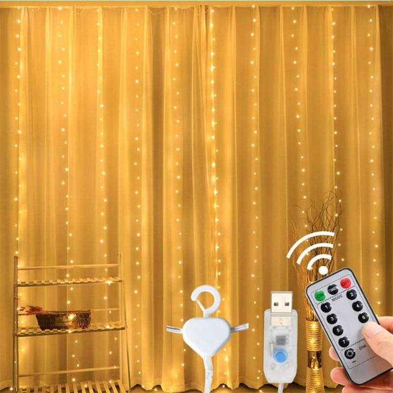 

3 м светодиодные гирлянды для занавесок, медная проволока, гирлянда из гирлянд на Новый год, Рождество, украшение для дома, кемпинга, вечеринки на открытом воздухе 3Mx1M